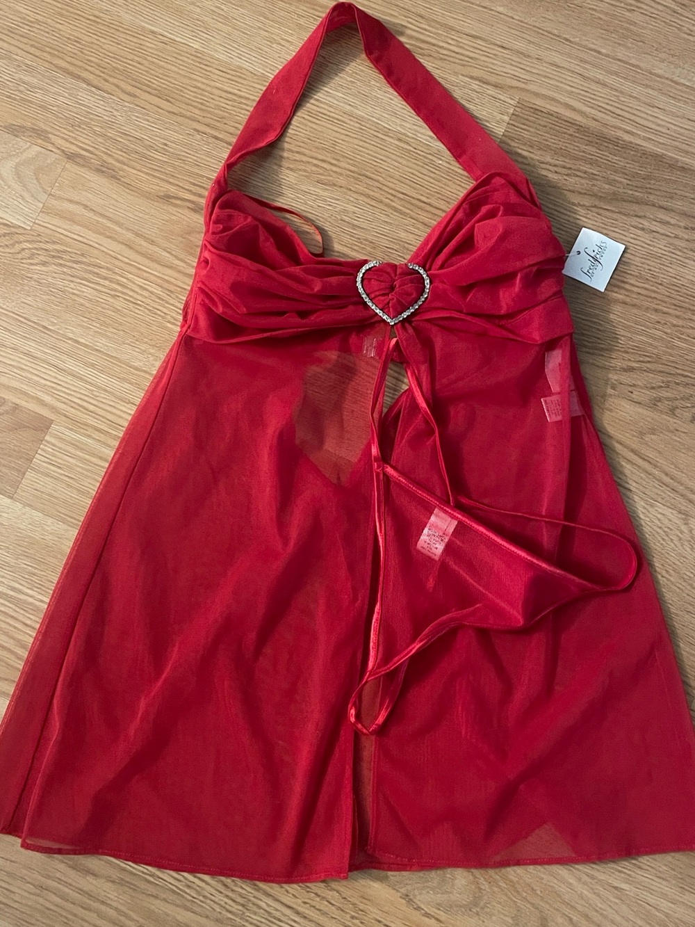 Frederick’s of Hollywood Red Sheer Lingerie Set Babydoll + Thong NWT Size M